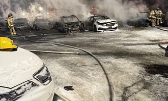 Multiple Vehicles Catch Fire in Auto Auction Lot