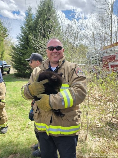Tower Truck Assists in High-Angle Rescue of Bear Cub in Campton-Thornton