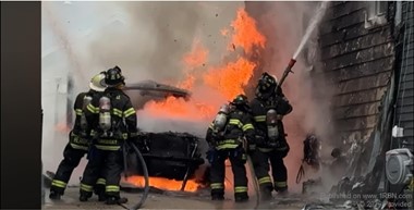 West Paterson firefighters battle a car and two homes on fire