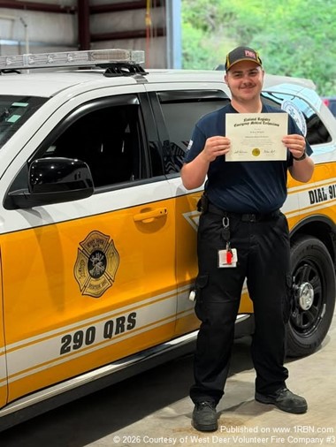 West Deer Volunteer Fire Company #3 Recognized New EMT Jacob Wiegand