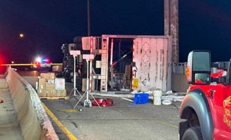 Hazmat Incident Contained Following Tractor-Trailer Rollover