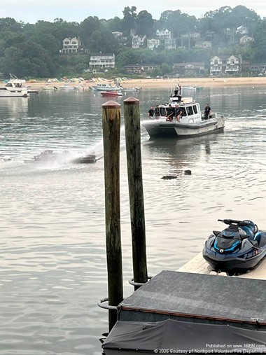 Northport Fire Boat Assists at Centerport Harbor Dock Fire