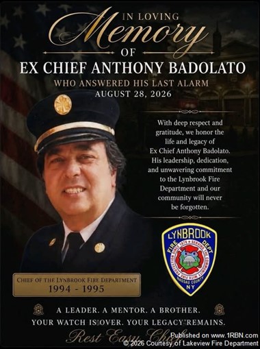 Lynbrook Fire Department Announces Passing of Ex-Chief Anthony Badolato