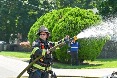 Mastic Beach FD Captain Billy Anderson Operates at a recent Garbage Truck Fire.