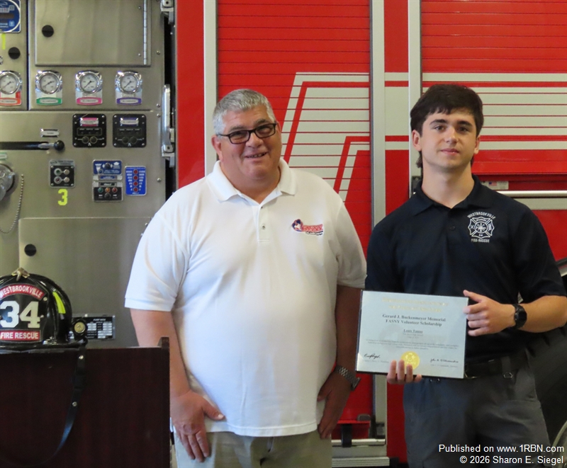FASNY awards scholarship to graduating Westbrookville, NY high school firefighter