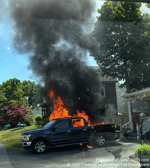 Attleboro Firefighters Stop Truck Fire From Spreading to Home