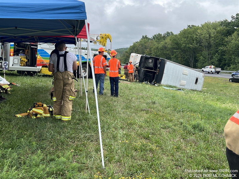 Passenger bus rolls over on NYS Thruway