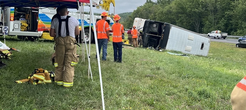 Passenger bus rolls over on NYS Thruway