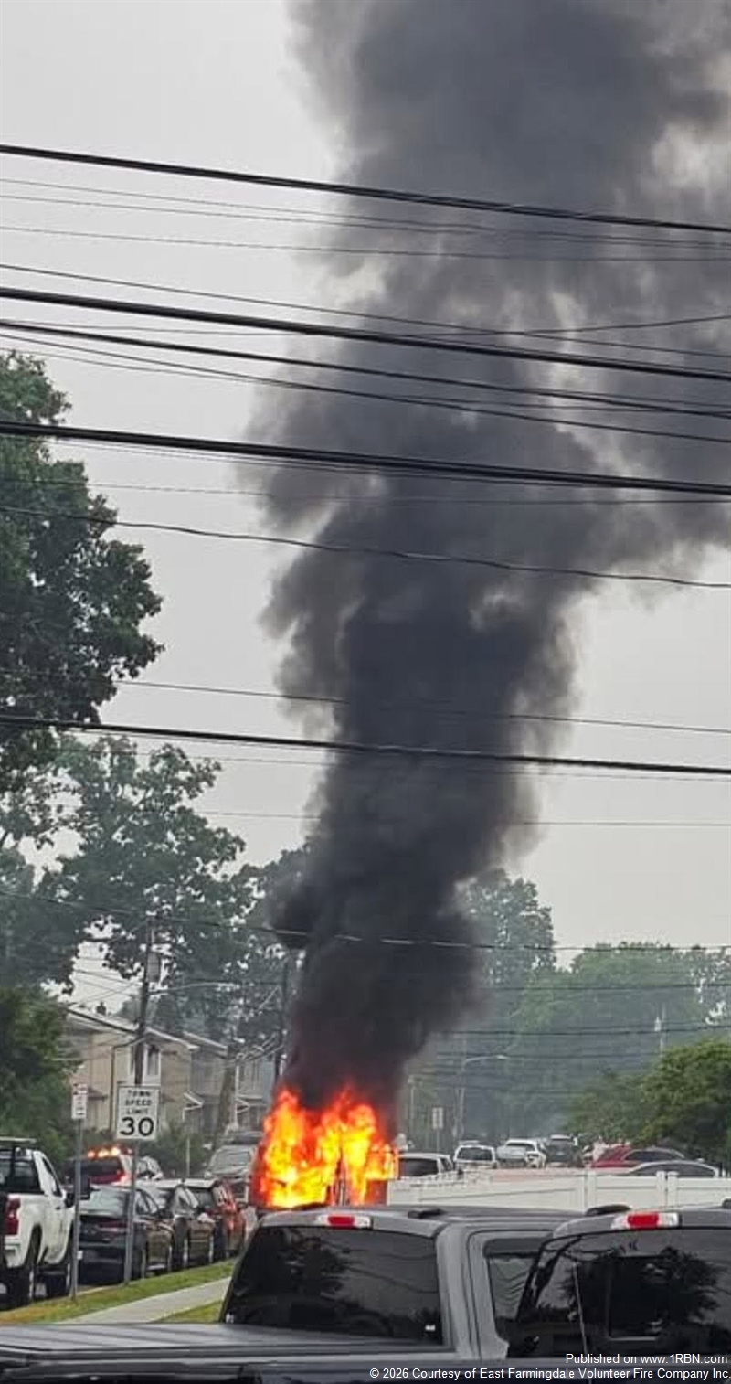East Farmingdale Firefighters Extinguish Fully Involved Van Fire